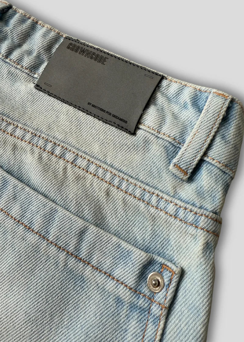 Crowncode jean wide fit - azul oceano desgastado