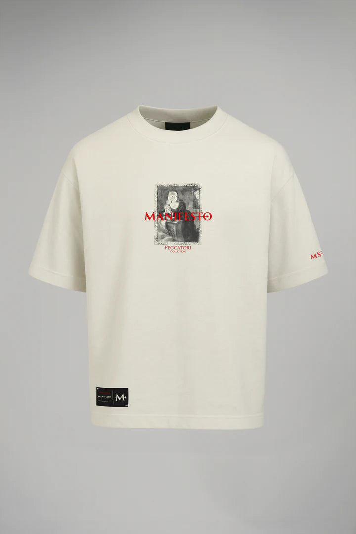 Manifesto camiseta oversize monja de rodillas vainilla