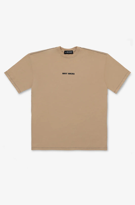 Money Makers Camiseta Oversized Beige Text MNY MKRS