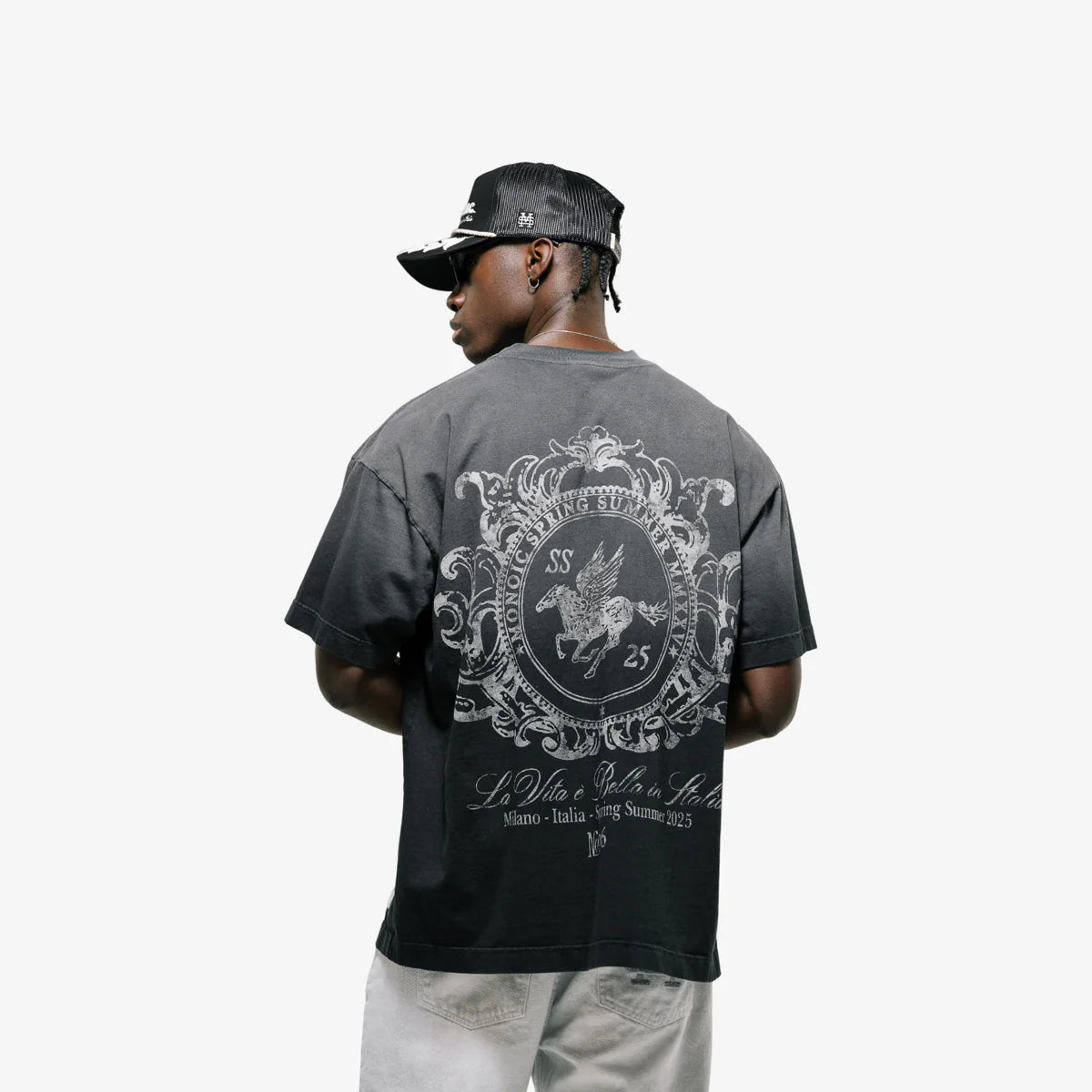 Monoic Camiseta Oversized Cavallo - Negro Desgastado