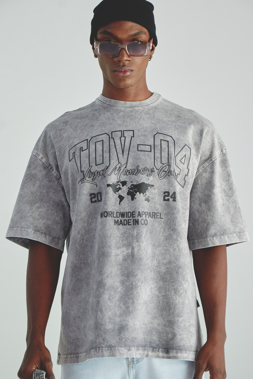 Camiseta Tov oversize acid wash gris mapa t-shirt