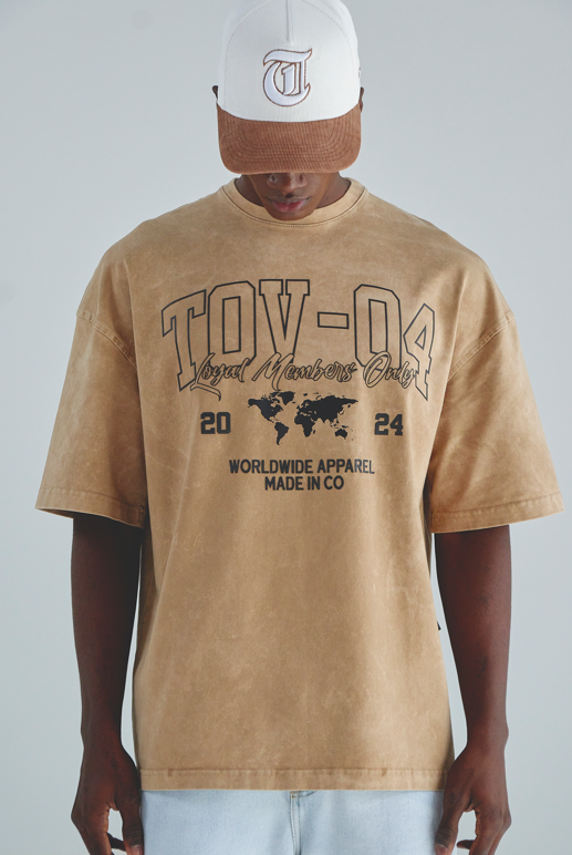 Camiseta Tov oversize acid wash beige mapa t-shirt