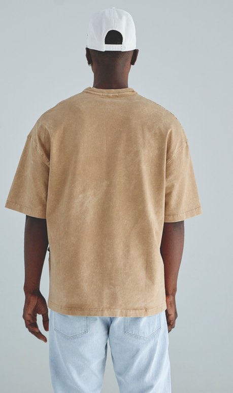 Camiseta Tov oversize acid wash beige mapa t-shirt