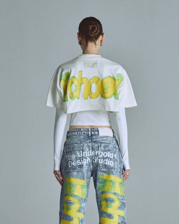 Undergold echoes echo crop top white