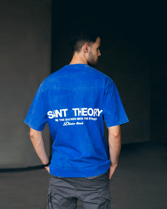 Saint theory camiseta azul desvanecido blanco t-shirt