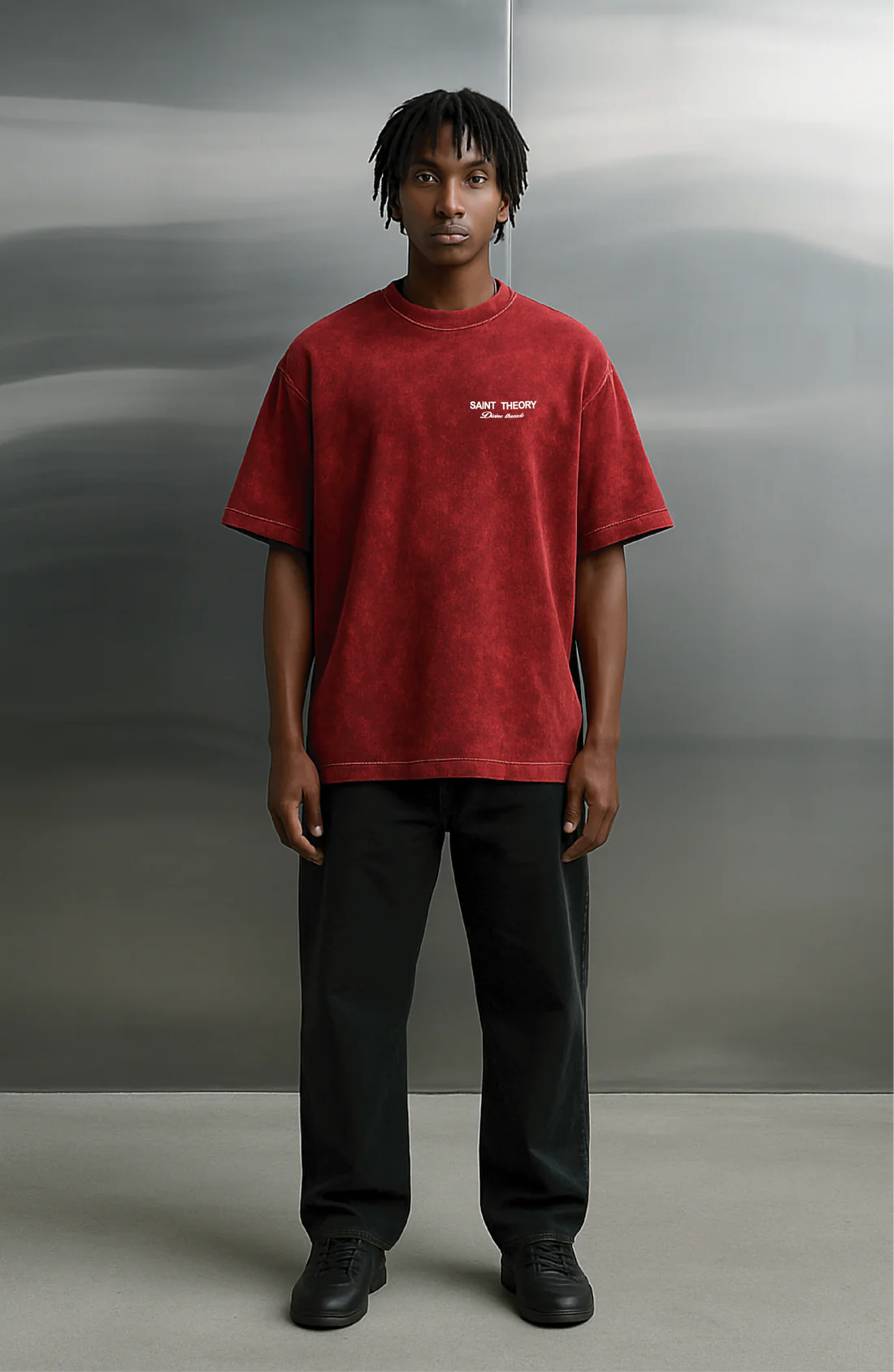 Saint Theory camiseta roja desvanecido gris