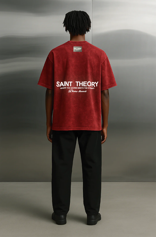 Saint Theory camiseta roja desvanecido gris