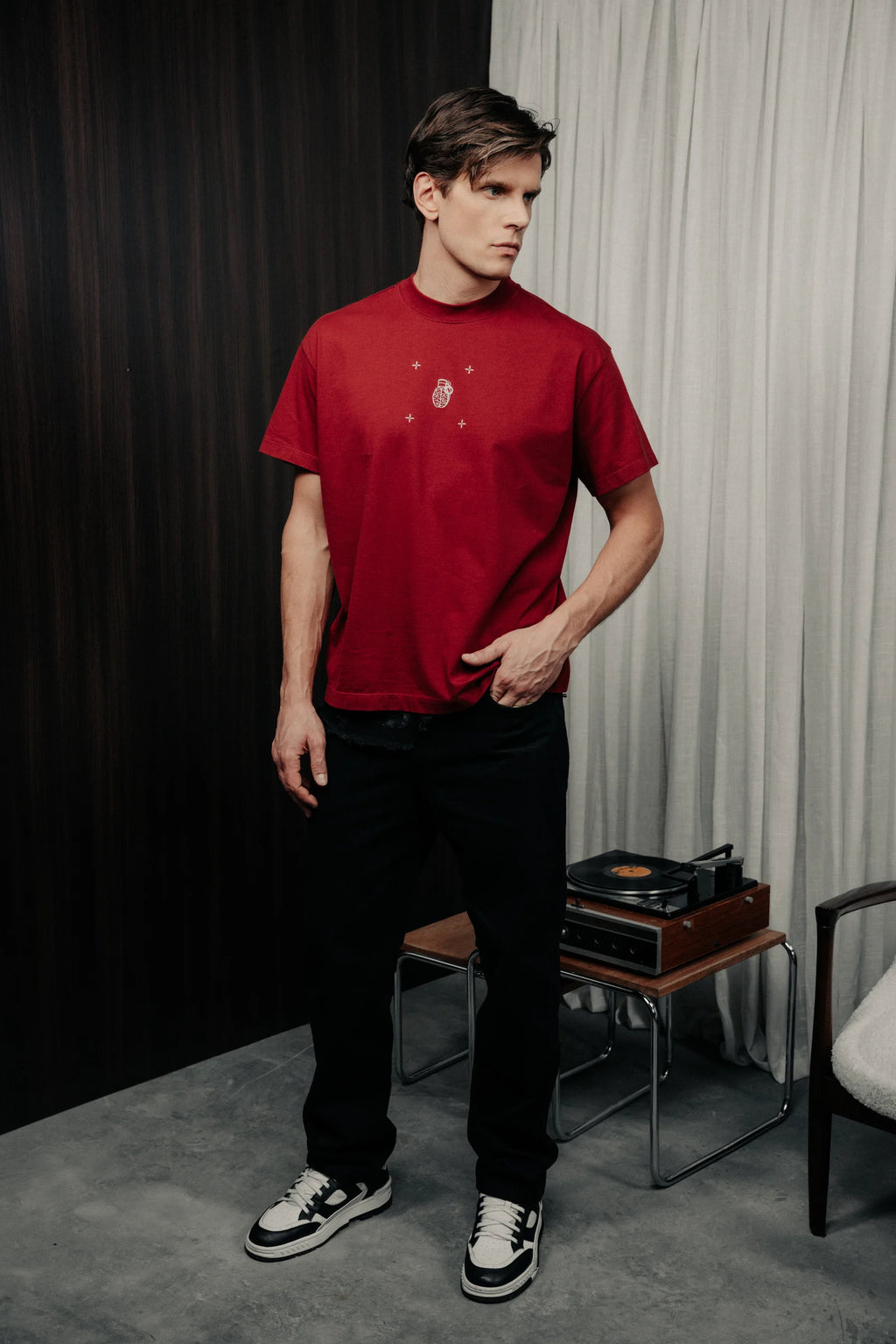 Blow up Loose fit t-shirt red wine in cotton CLF6-3003
