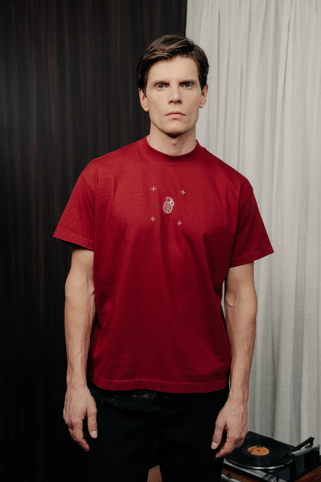 Blow up Loose fit t-shirt red wine in cotton CLF6-3003
