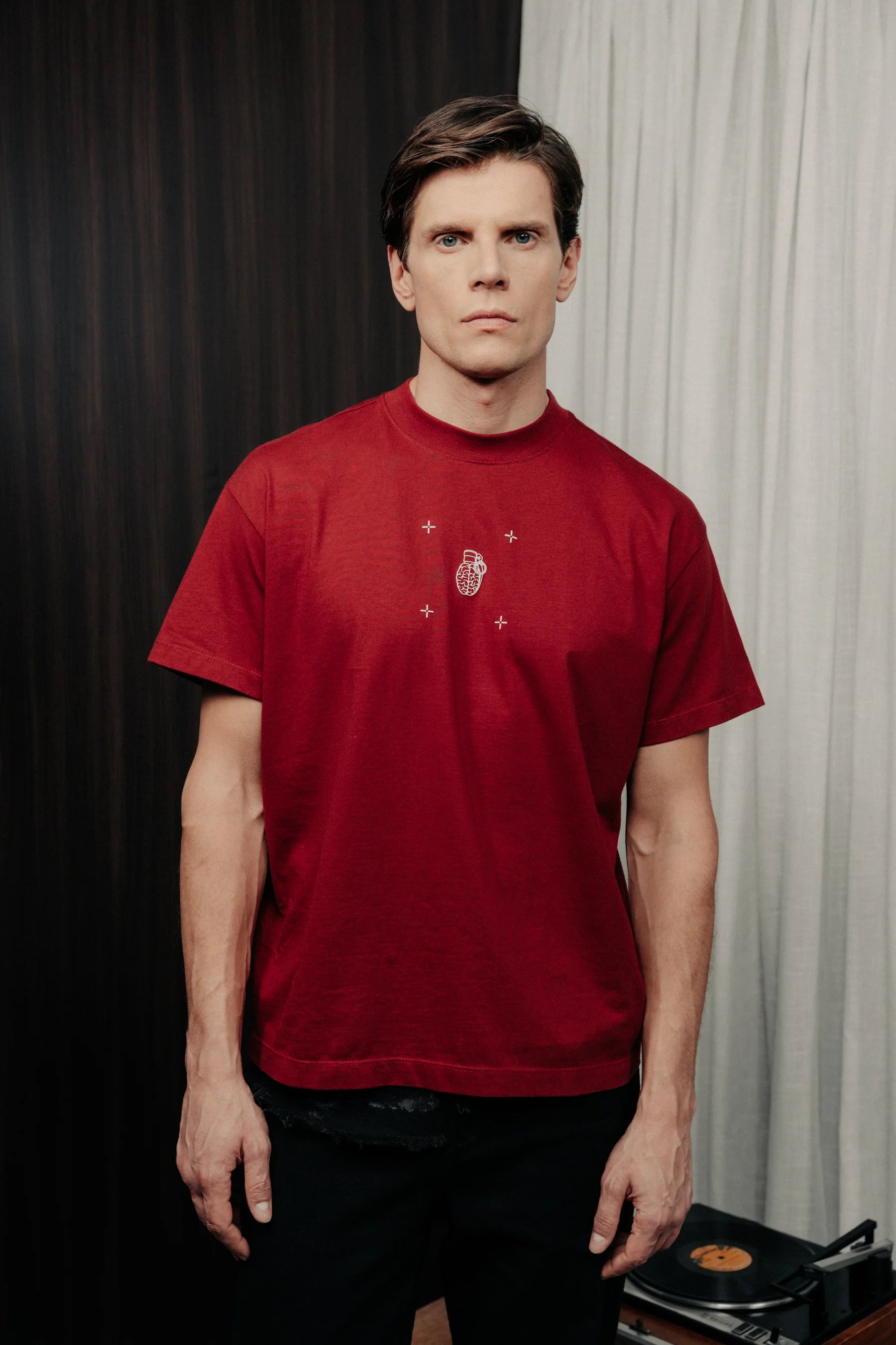 Blow up Loose fit t-shirt red wine in cotton CLF6-3003