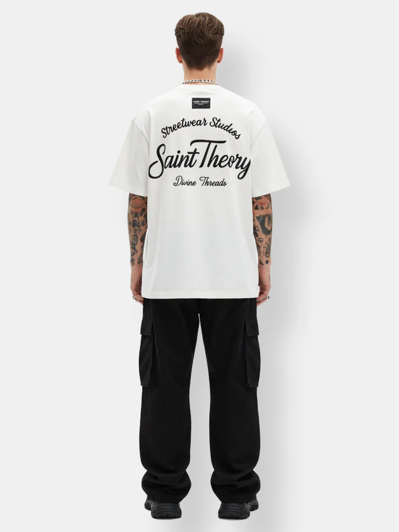 Saint theory camiseta streetwear studios blanco negro