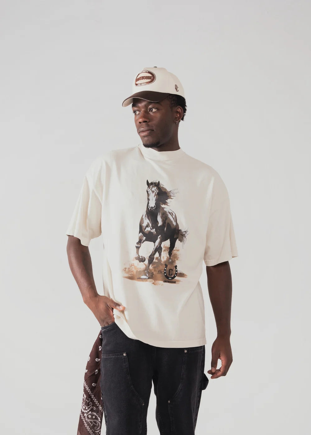 Crowncode camiseta rodeo horse - crema