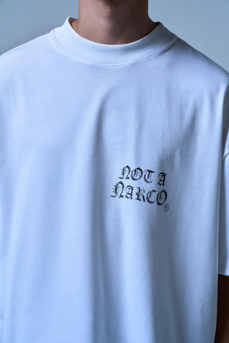 Sinners not a narco fw25 white t-shirt