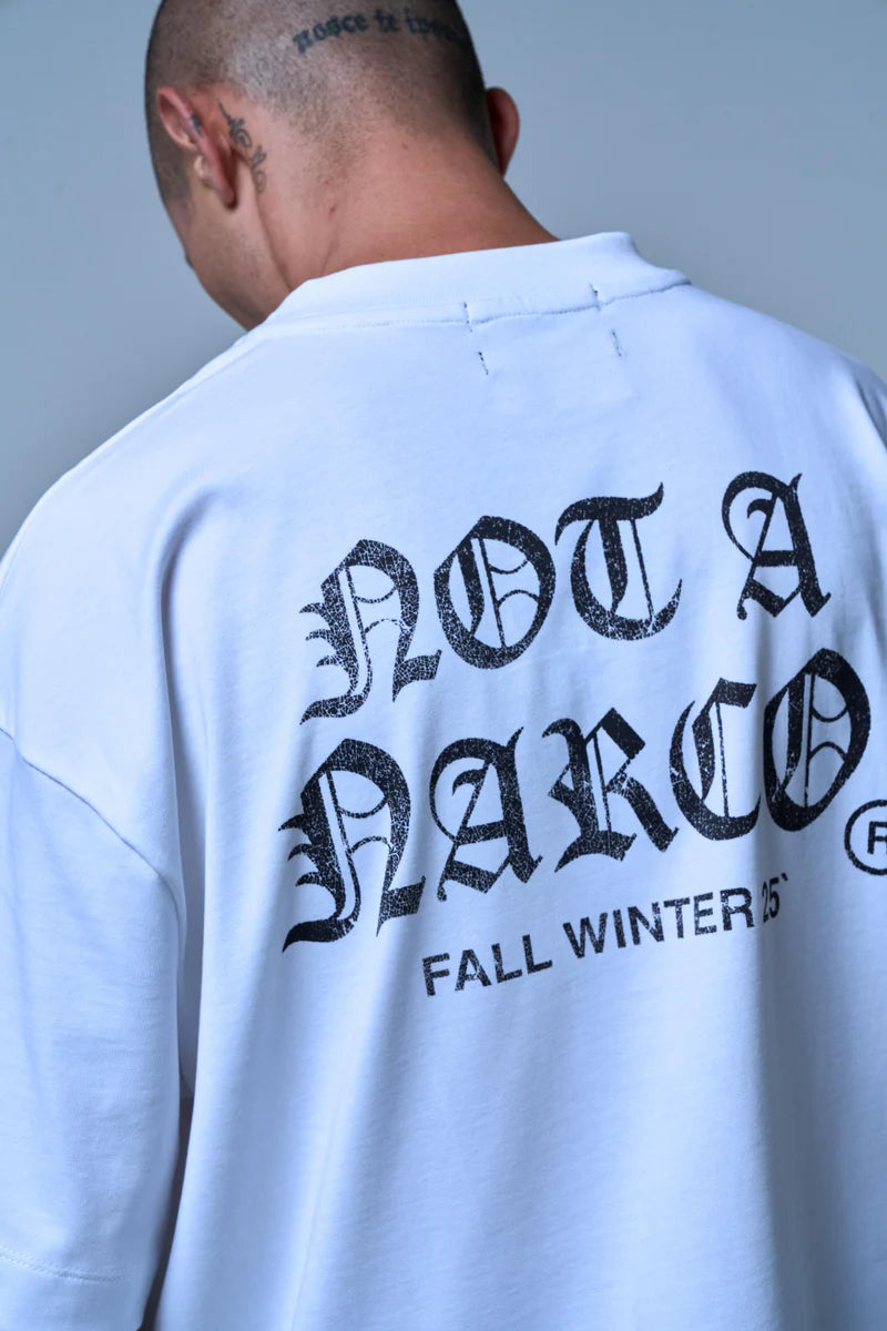 Sinners not a narco fw25 white t-shirt