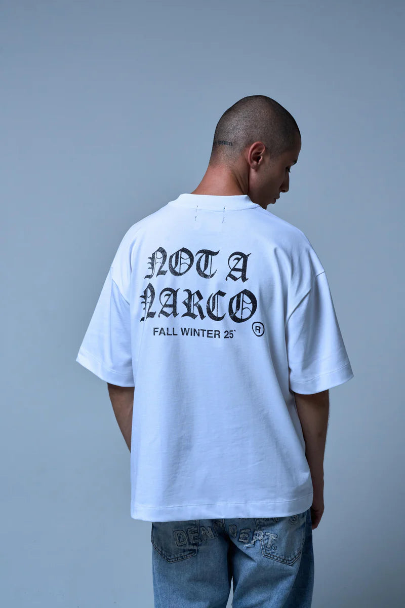 Sinners not a narco fw25 white t-shirt