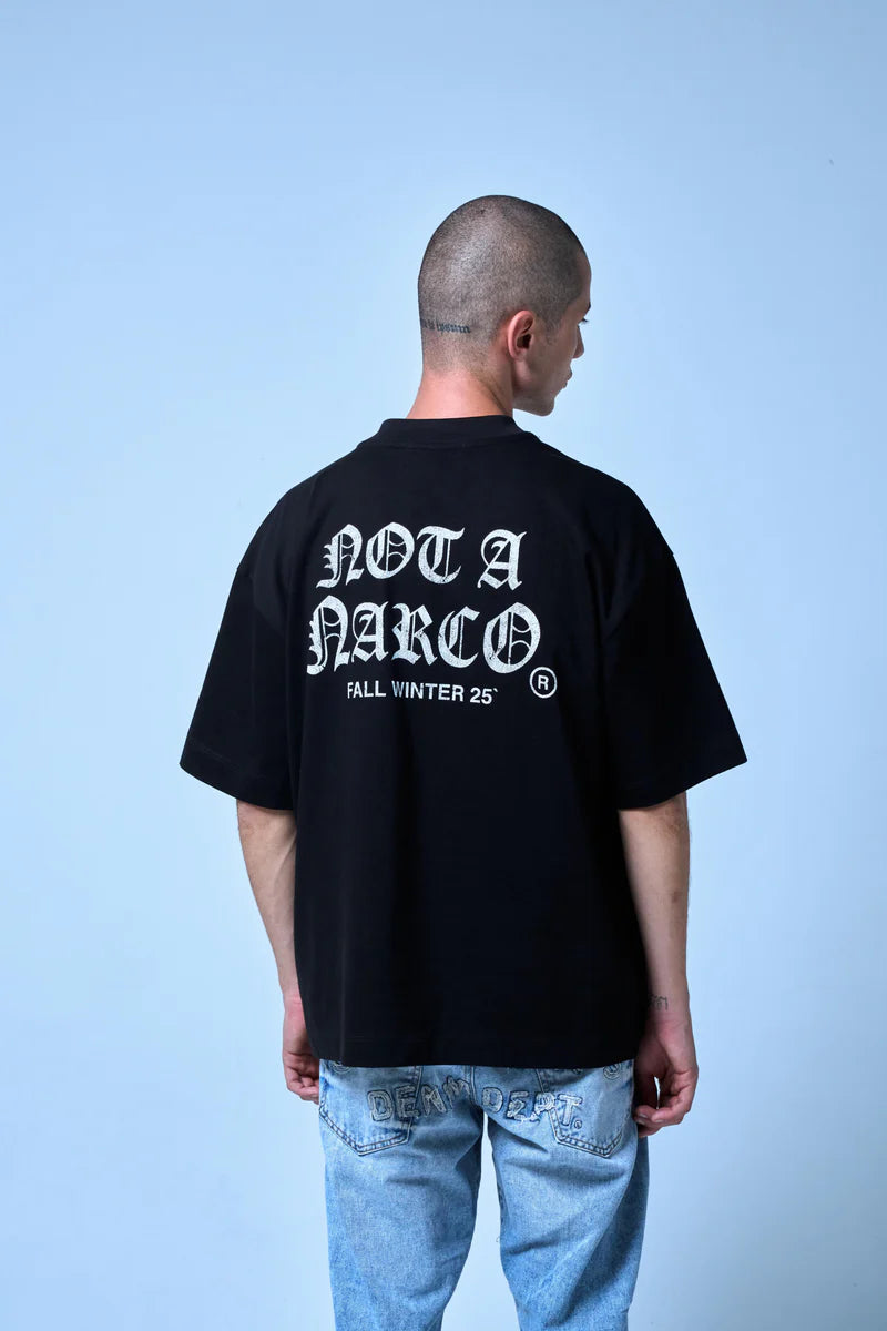 Sinners not a narco fw25 black t-shirt