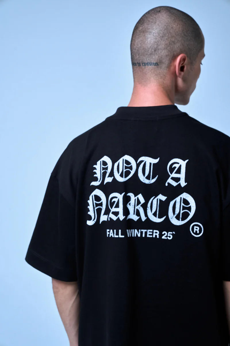Sinners not a narco fw25 black t-shirt