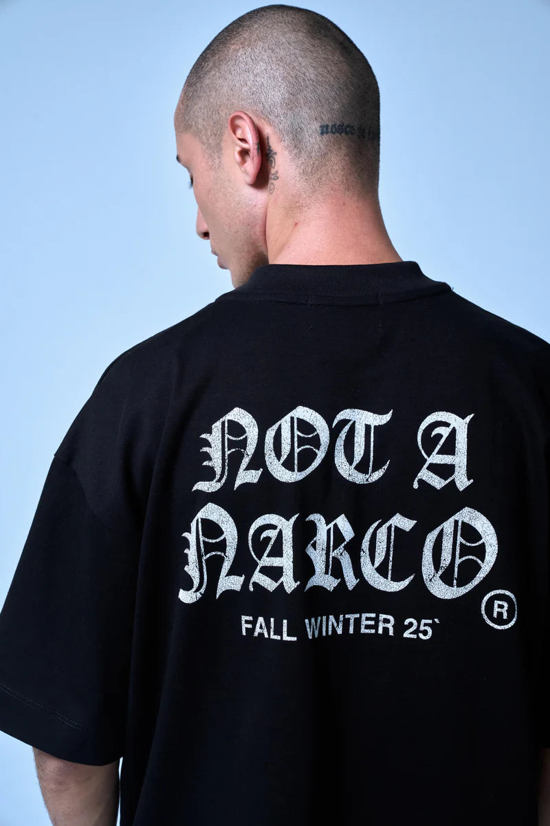Sinners not a narco fw25 black t-shirt