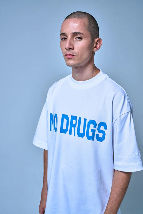 Sinners no drugs white t-shirt