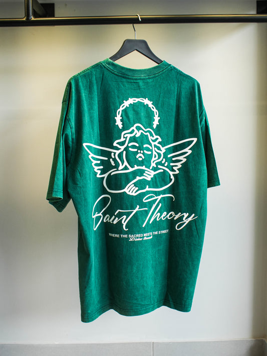 Saint theory camiseta verde desvanecida angel t-shirt