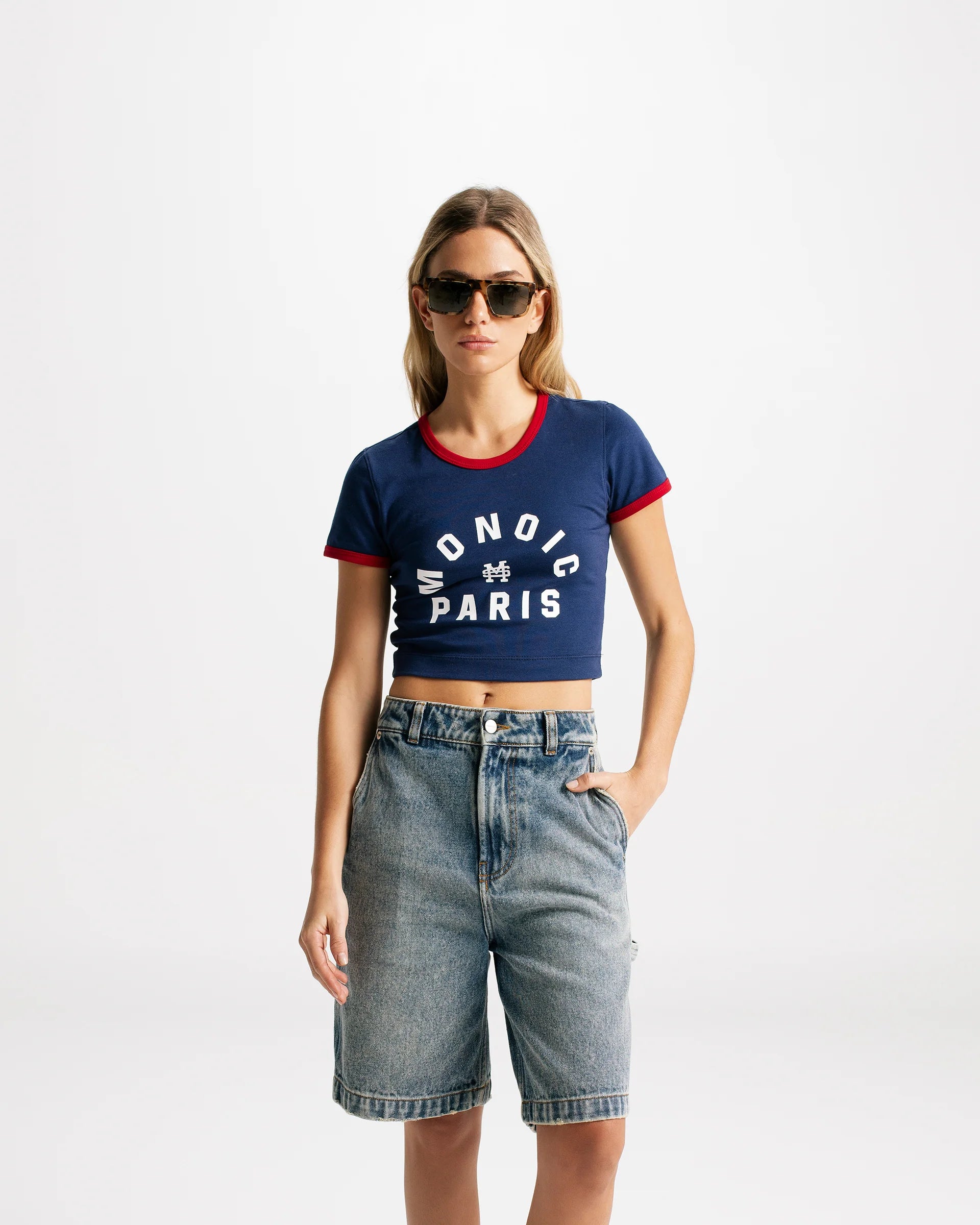 Monoic Crop Top Paris - Azul Navy y Rojo