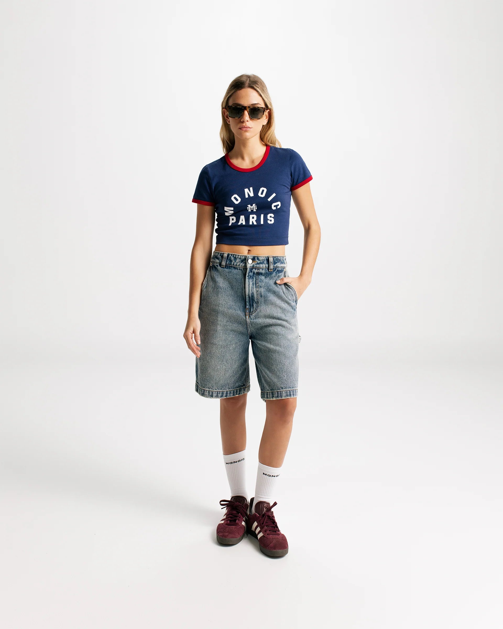 Monoic Crop Top Paris - Azul Navy y Rojo