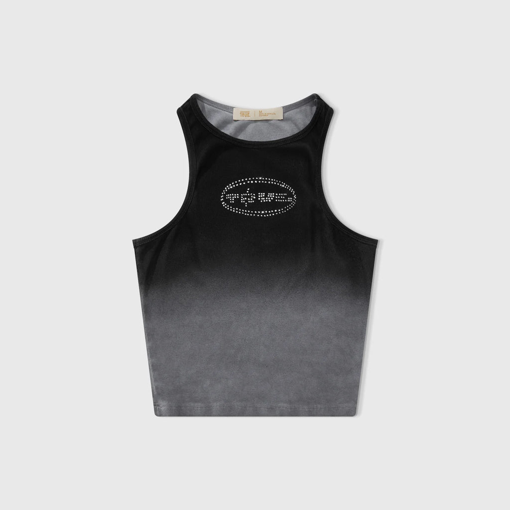 True gradient rhinestone tank top - black