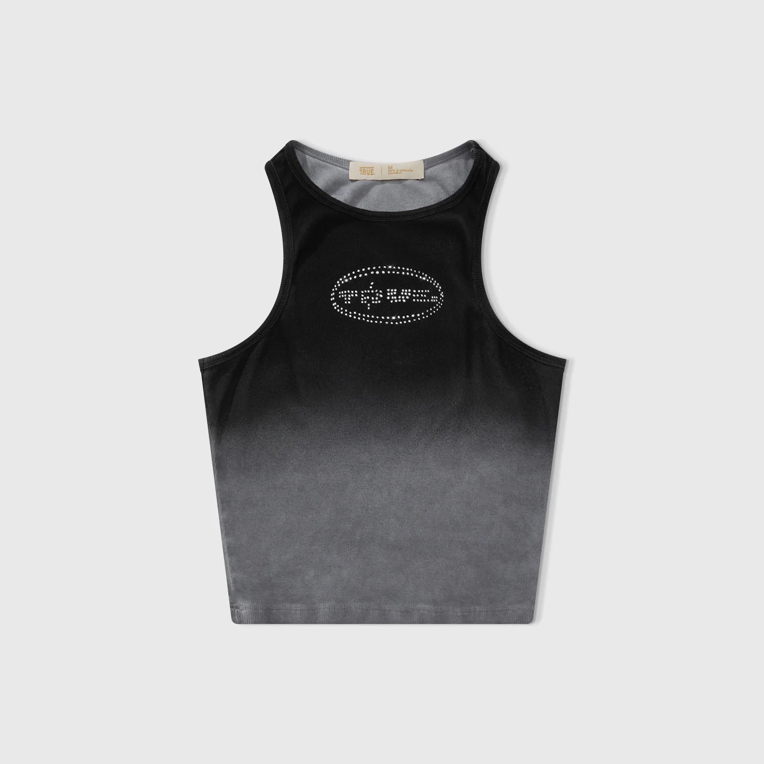 True gradient rhinestone tank top - black