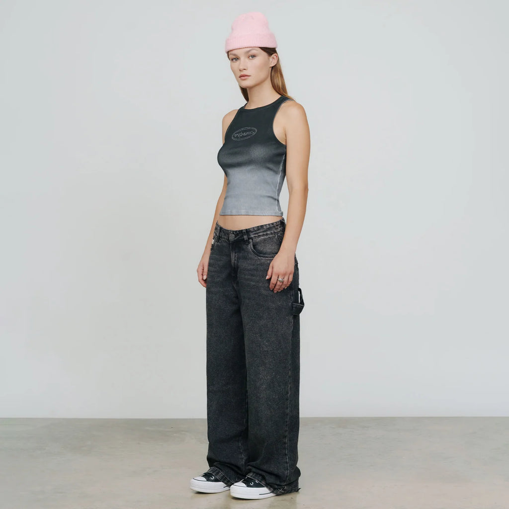 True gradient rhinestone tank top - black