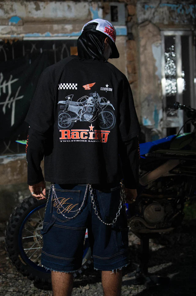 Culturewise camiseta oversize manga larga racing negro CWQ3OVERSLV