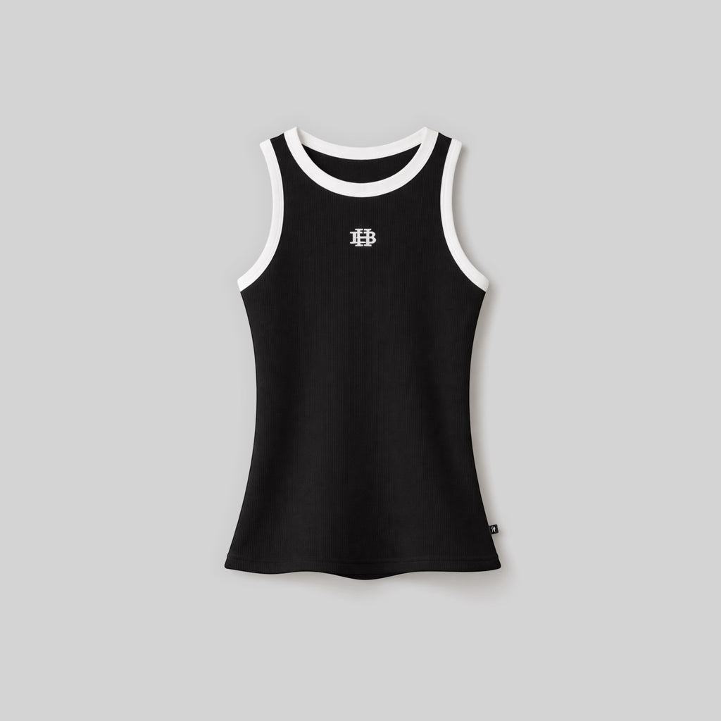 Hooded Ribbed Black Tank Top