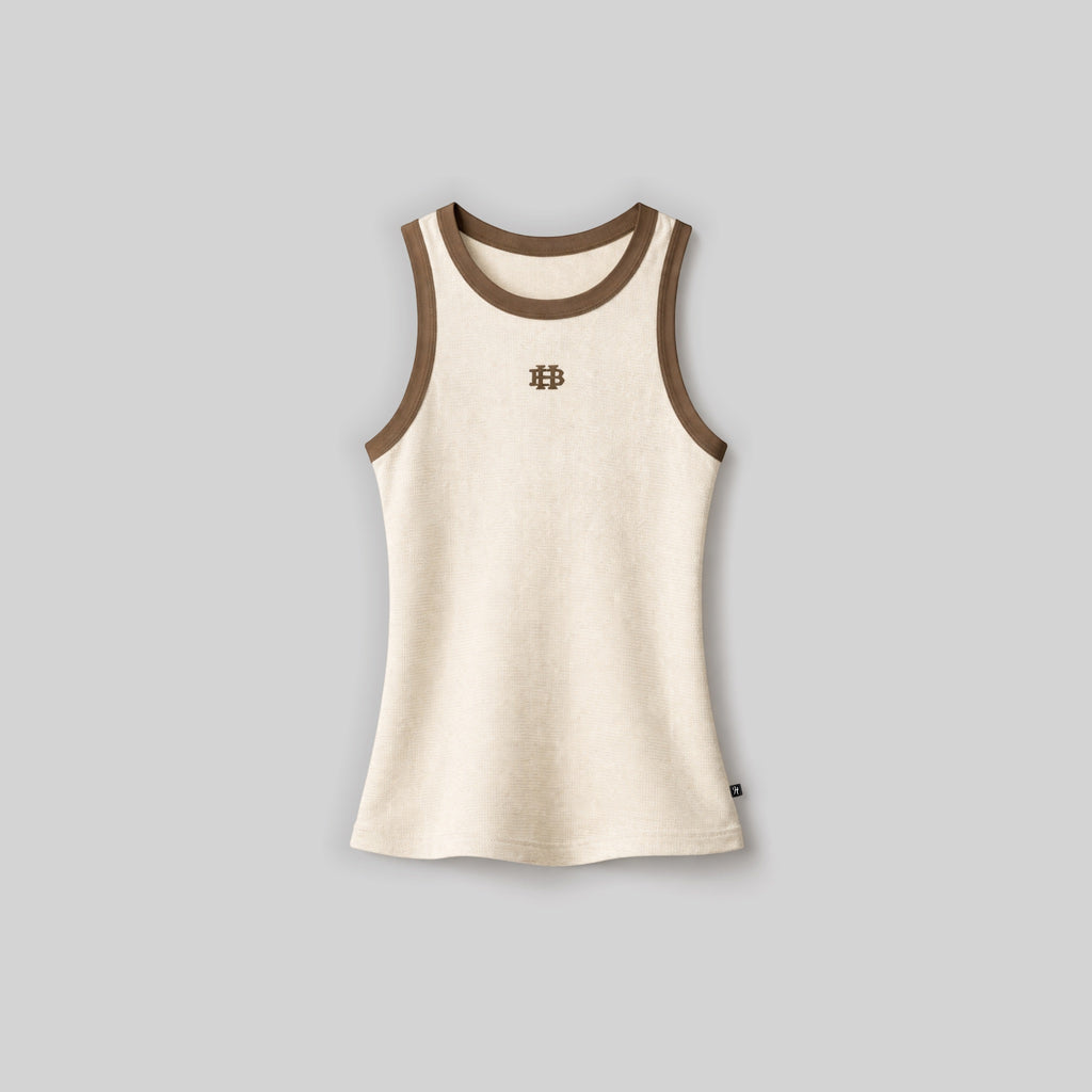 Hooded Ribbed Cream Tank Top