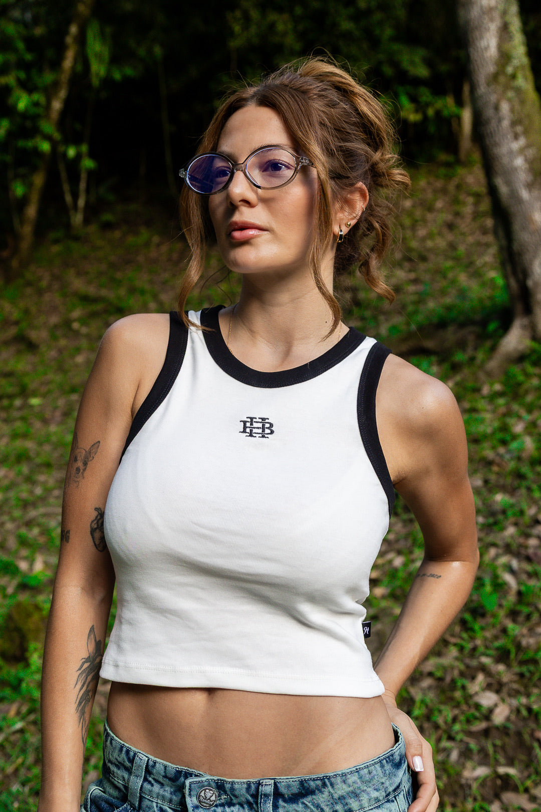 Hooded Ribbed White Tank Top