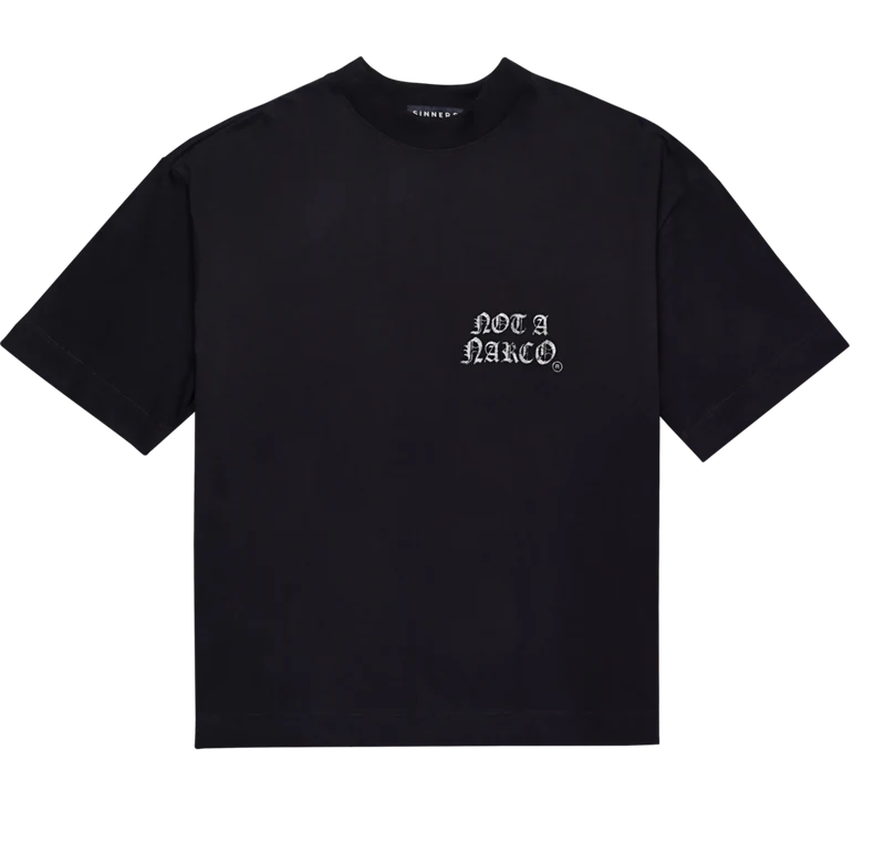 Sinners not a narco fw25 black t-shirt
