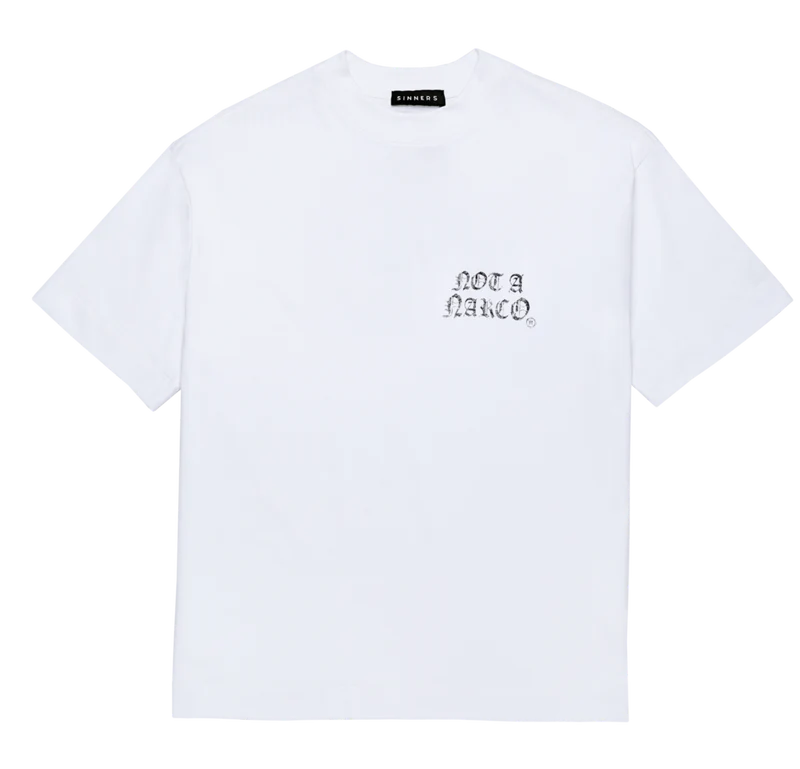 Sinners not a narco fw25 white t-shirt