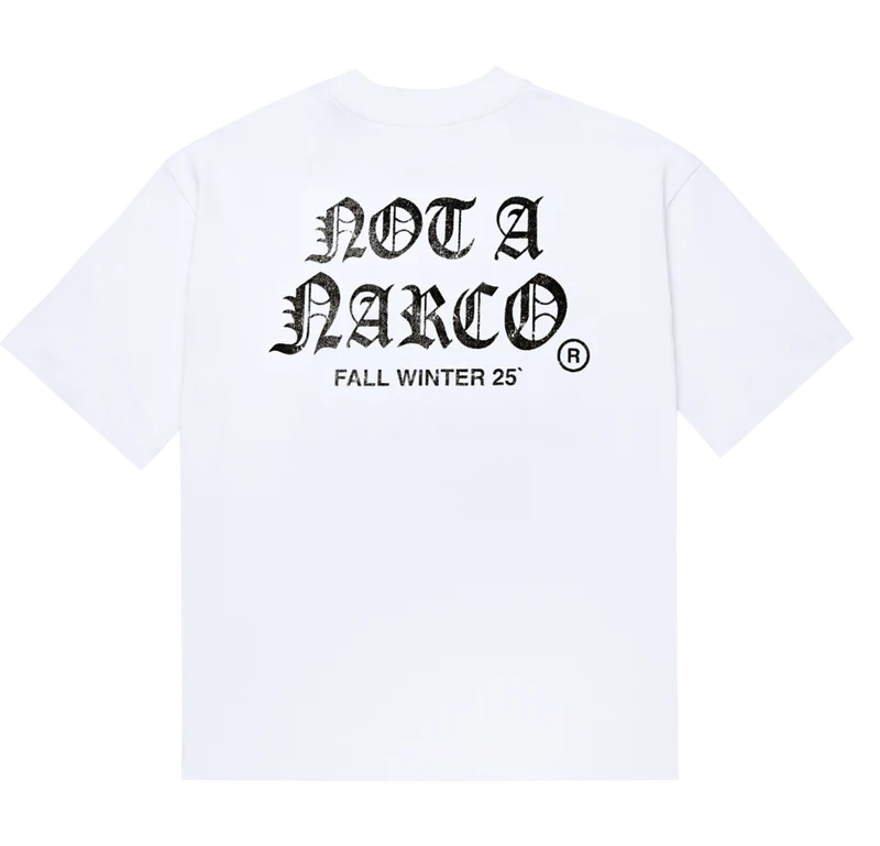 Sinners not a narco fw25 white t-shirt