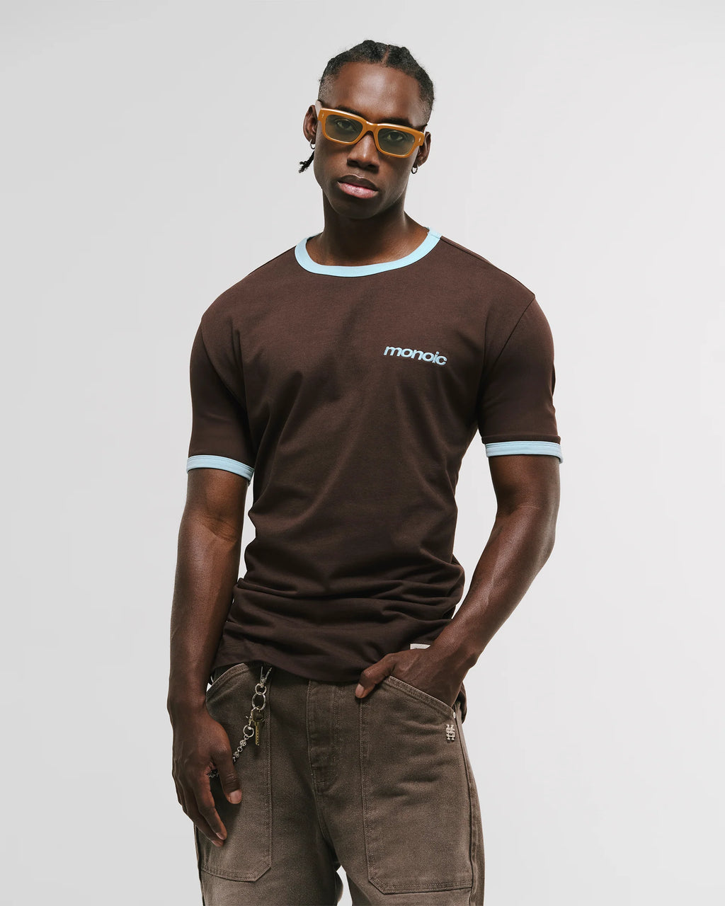 Monoic Camiseta Ringer Tee – Café y Azul