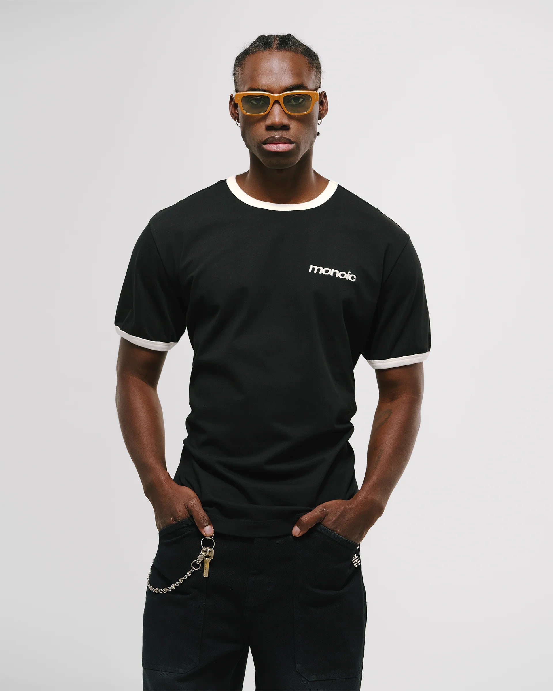 Monoic Camiseta Ringer Tee – Negro y Off White