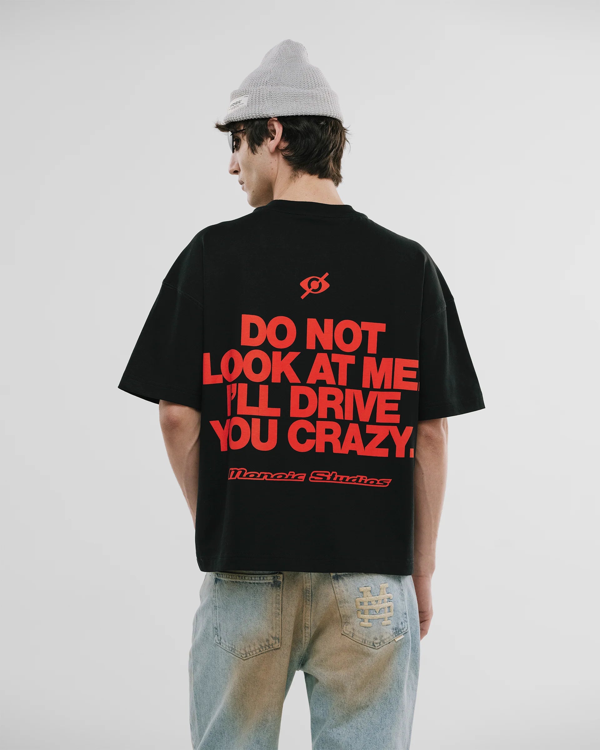 Monoic Camiseta Boxy Fit Don't Look - Negro Oscuro