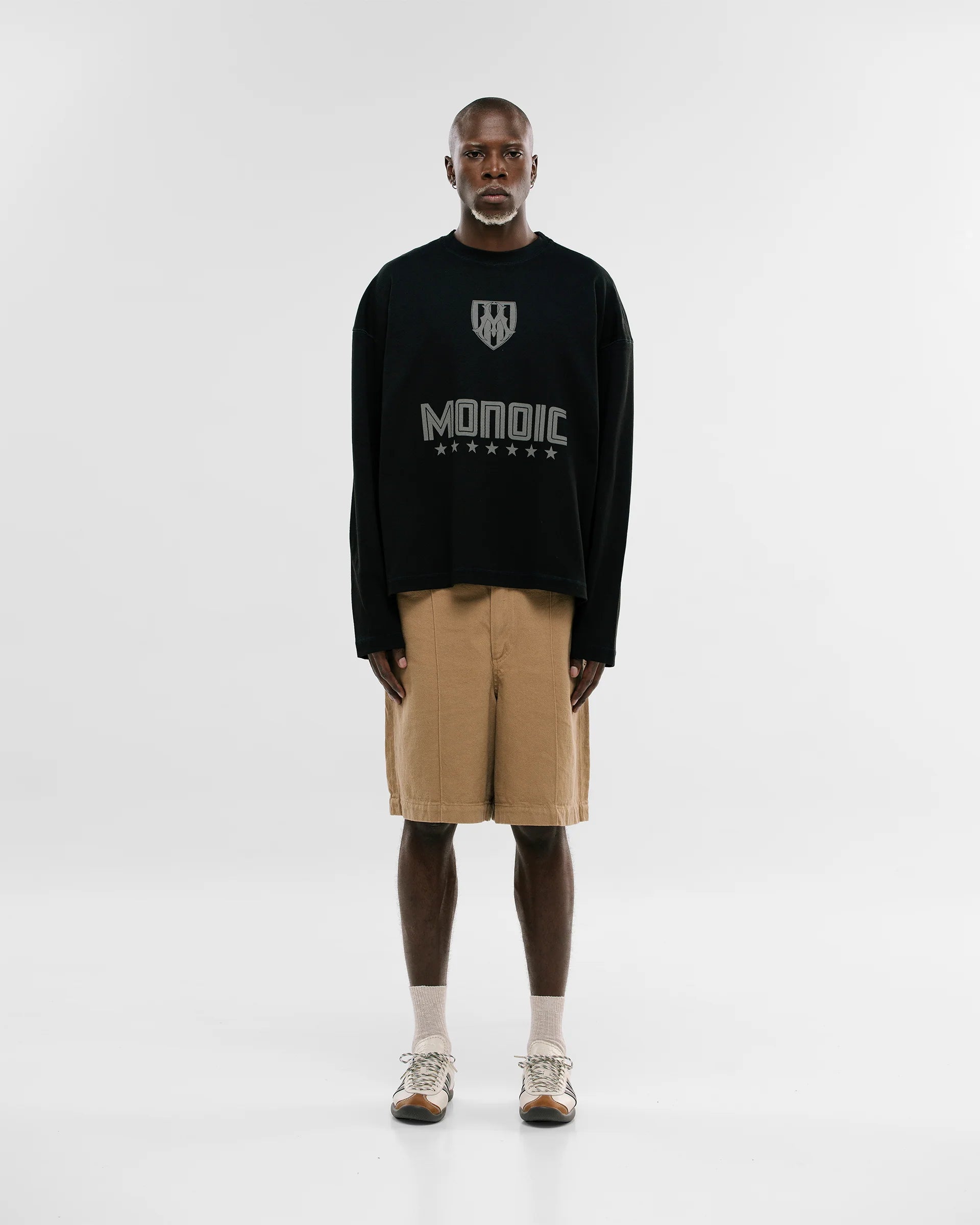 Monoic Camiseta Oversized Shield Waffle Long Sleeve - Negro (Exclusive)