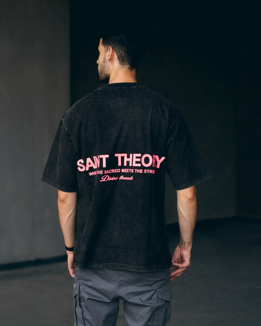 Saint Theory camiseta negra desvanecida rosado t-shirt