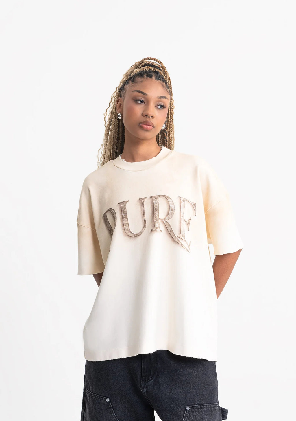 Pure rustic cream monogram t-shirt PUR21251