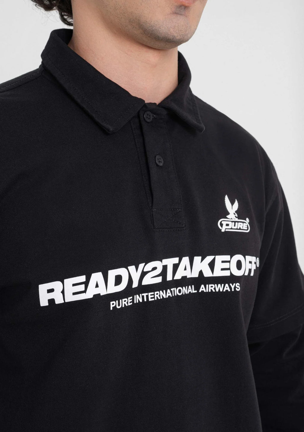 Pure Ready To Take Off Black Long Sleeve Polo PUR23519