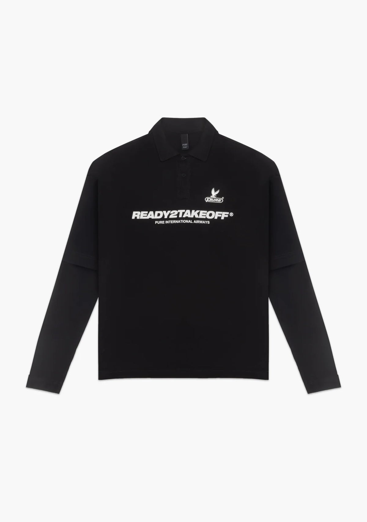 Pure Ready To Take Off Black Long Sleeve Polo PUR23519