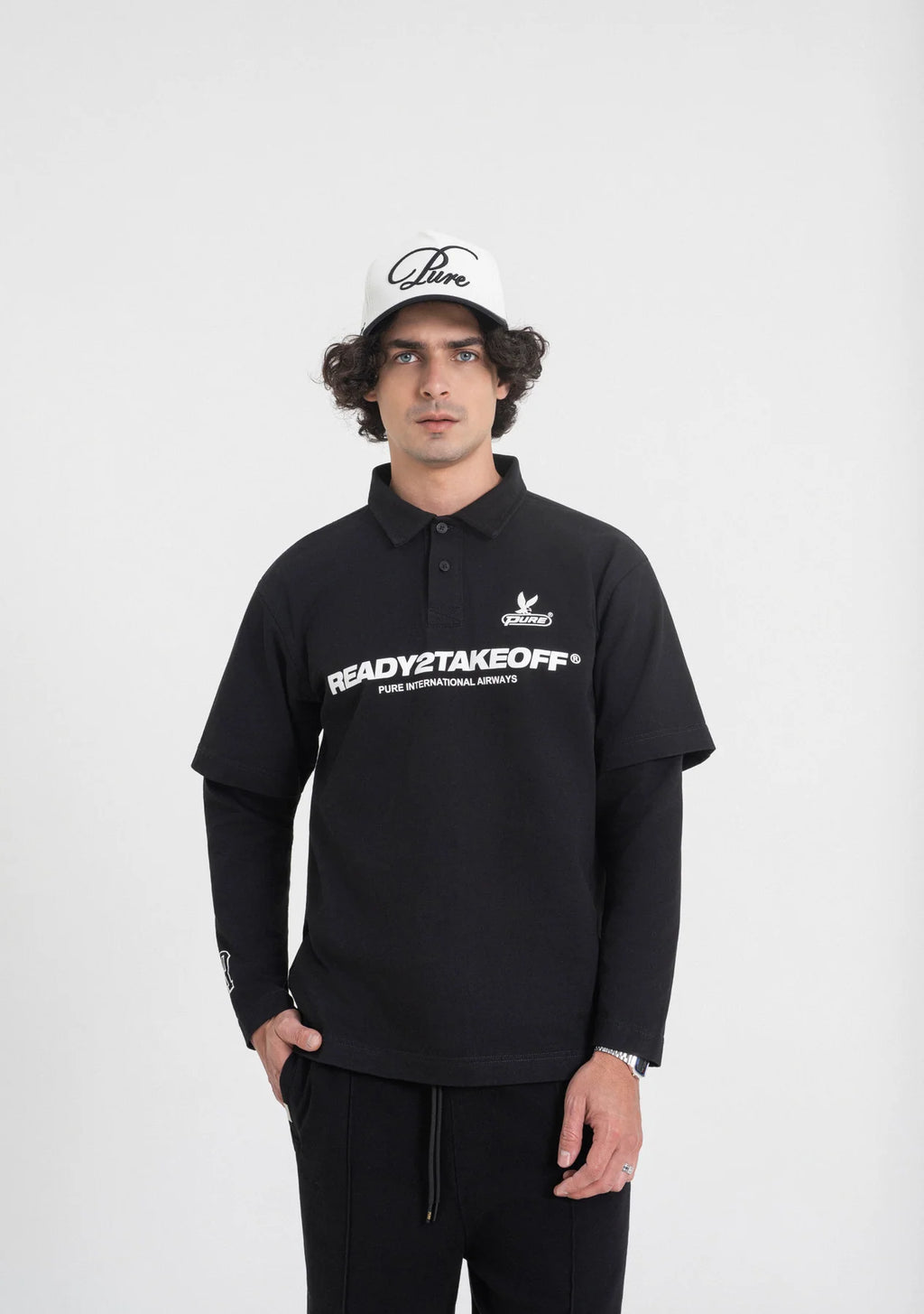 Pure Ready To Take Off Black Long Sleeve Polo PUR23519