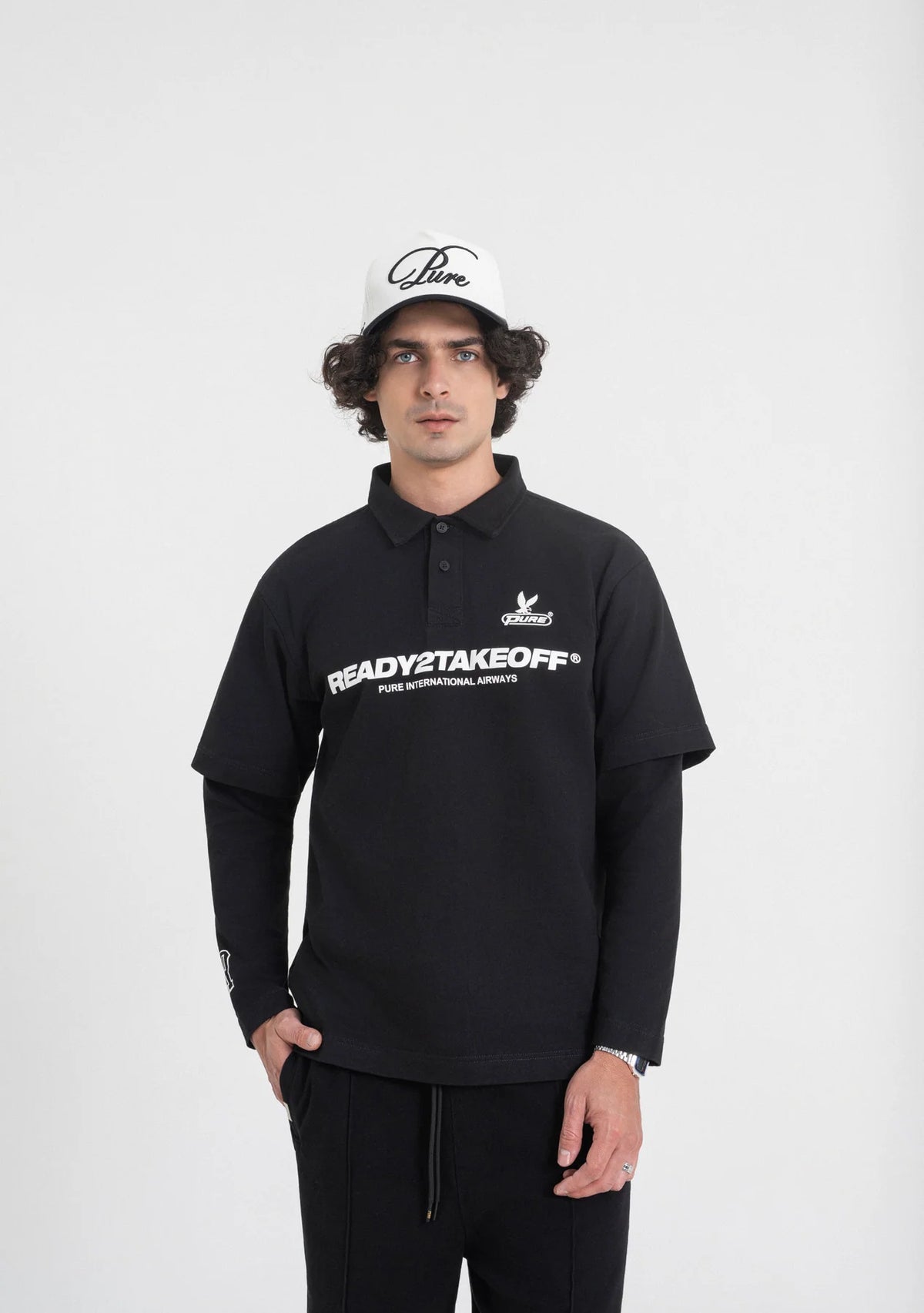 Pure Ready To Take Off Black Long Sleeve Polo PUR23519