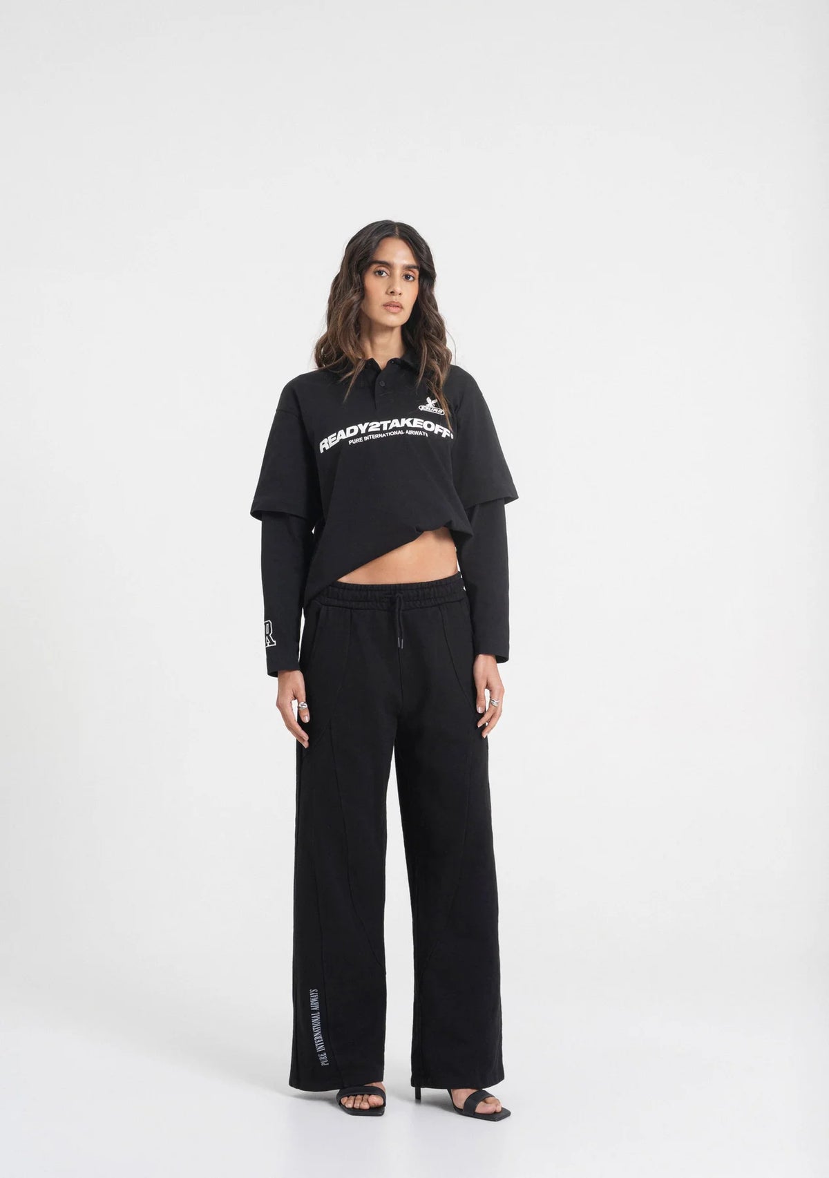 Pure Ready To Take Off Black Long Sleeve Polo PUR23519