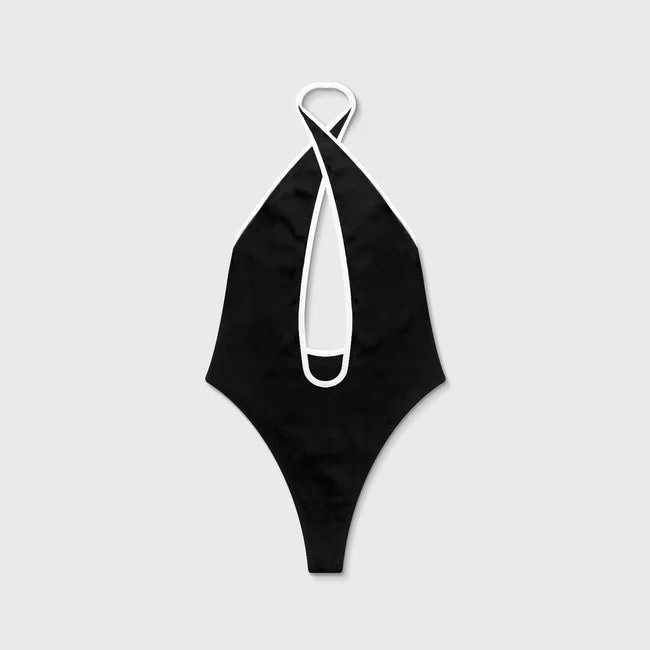 True Shadow Halter Ribbed Bodysuit - Black