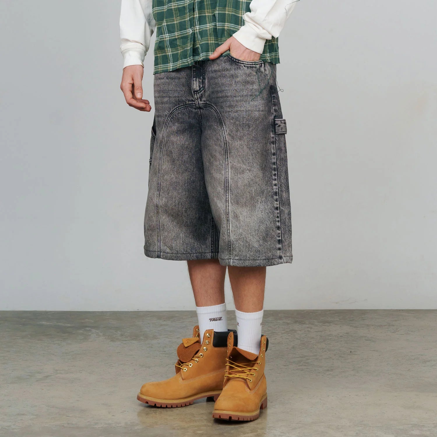 True Slashed Denim Jorts - Black