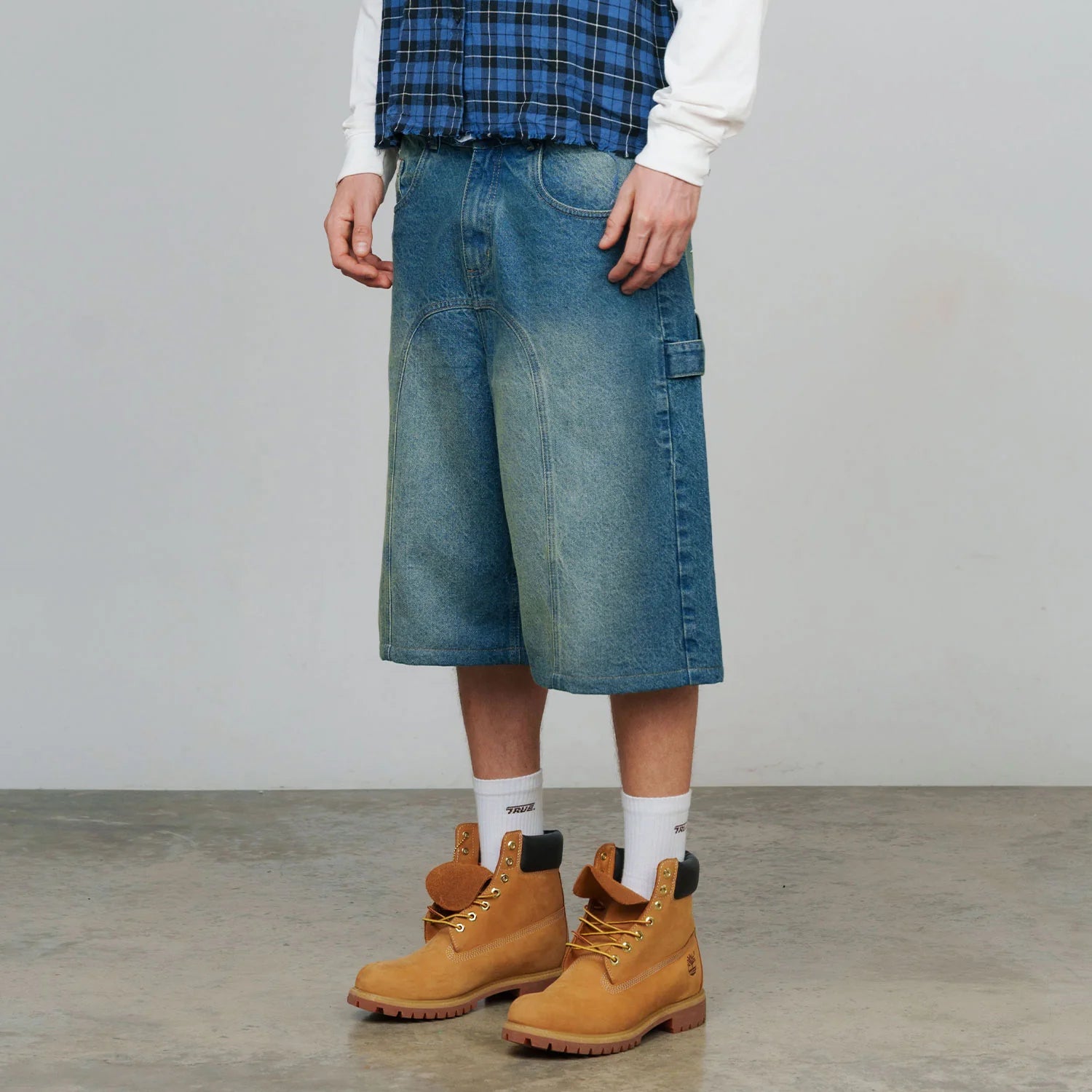 True Slashed Denim Jorts - Blue